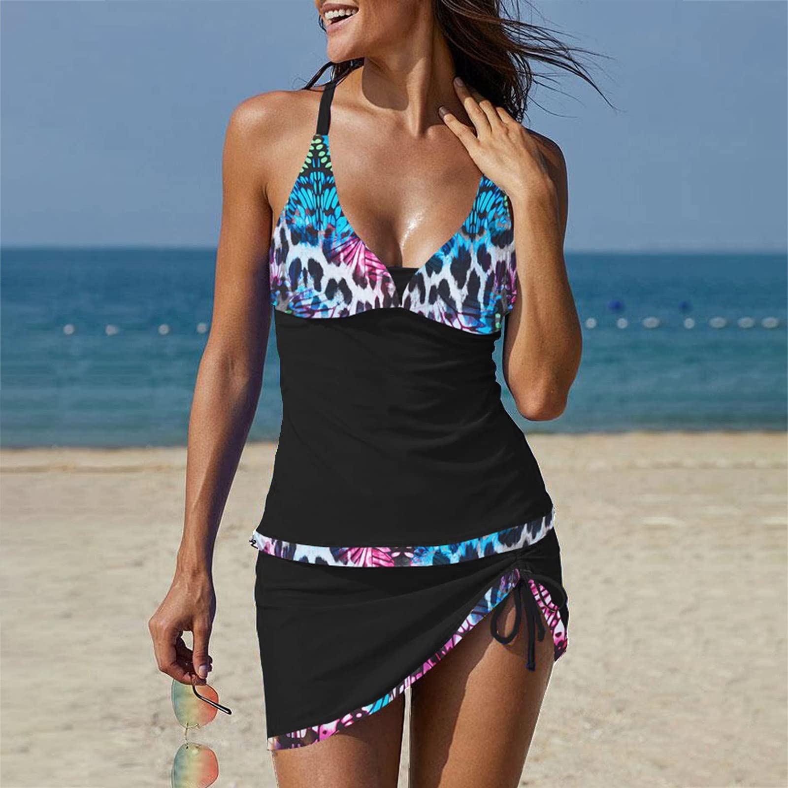 Conjuntos de Bikini for Mujer Tankini 2 Piezas Traje baño Normal Talle Alto Verde Blanco Azul Dorado Negro Acolchado Trajes con Alambre en V Deportes Vacaciones Tirantes Sexy Sujetadores