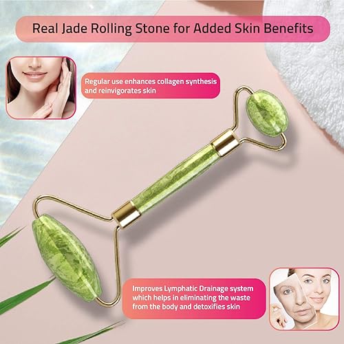Miniatura 3 de Cytari Chi Jade Rolling Kit 100% Natural Jade Roller | Masaje antienvejecimiento y herramienta de drenaje linfático para ojos, cuello, cuerpo,