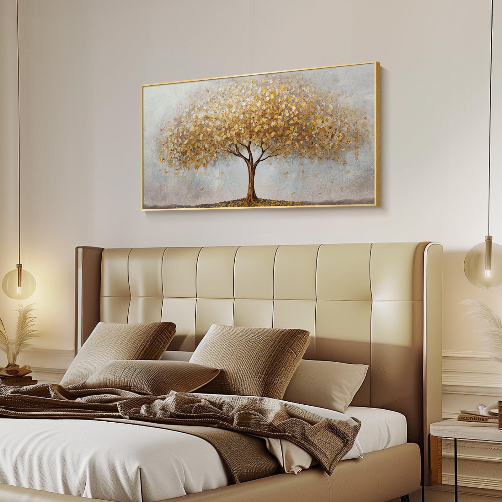 Framed Tree of Life Wall Art for Living Room - Big Gold Framed Canvas ...