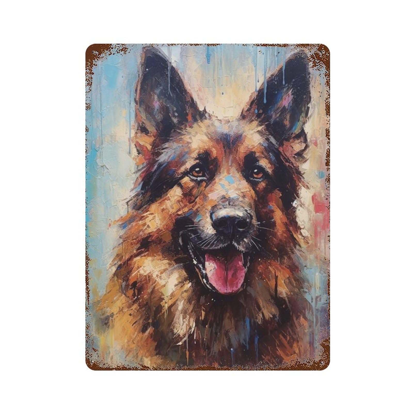 Distressed Metal Wall Sign with Palette Shepherd Painting Design 15.7"x11.8", for Living Room, Hallway And Home Decor, Vintage Wall Decor