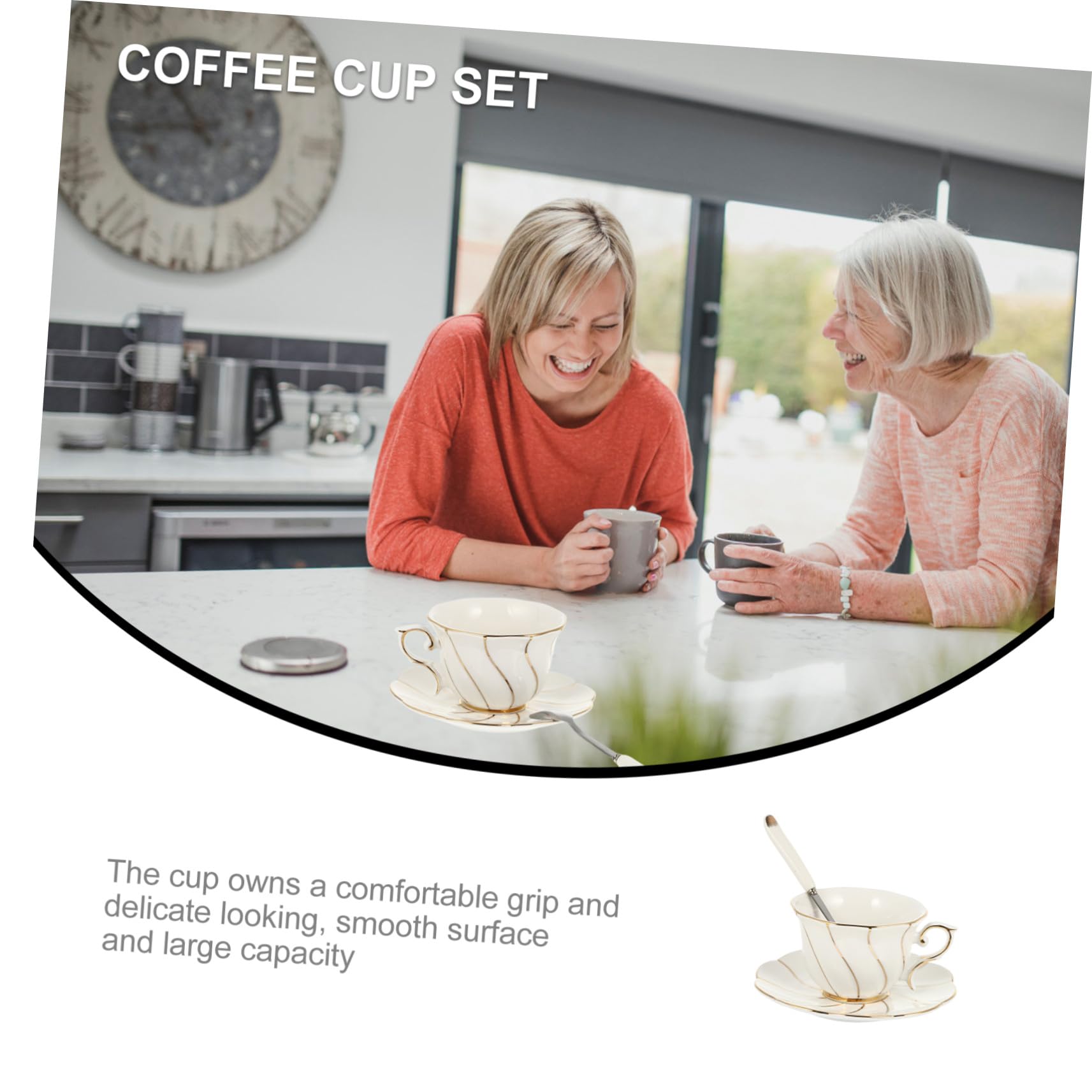Gatuida Tazas de Café y Té de Elegante con Dorado Set de Taza Plato y Cuchara Resistente y Fácil de Limpiar para Hogar y Oficina