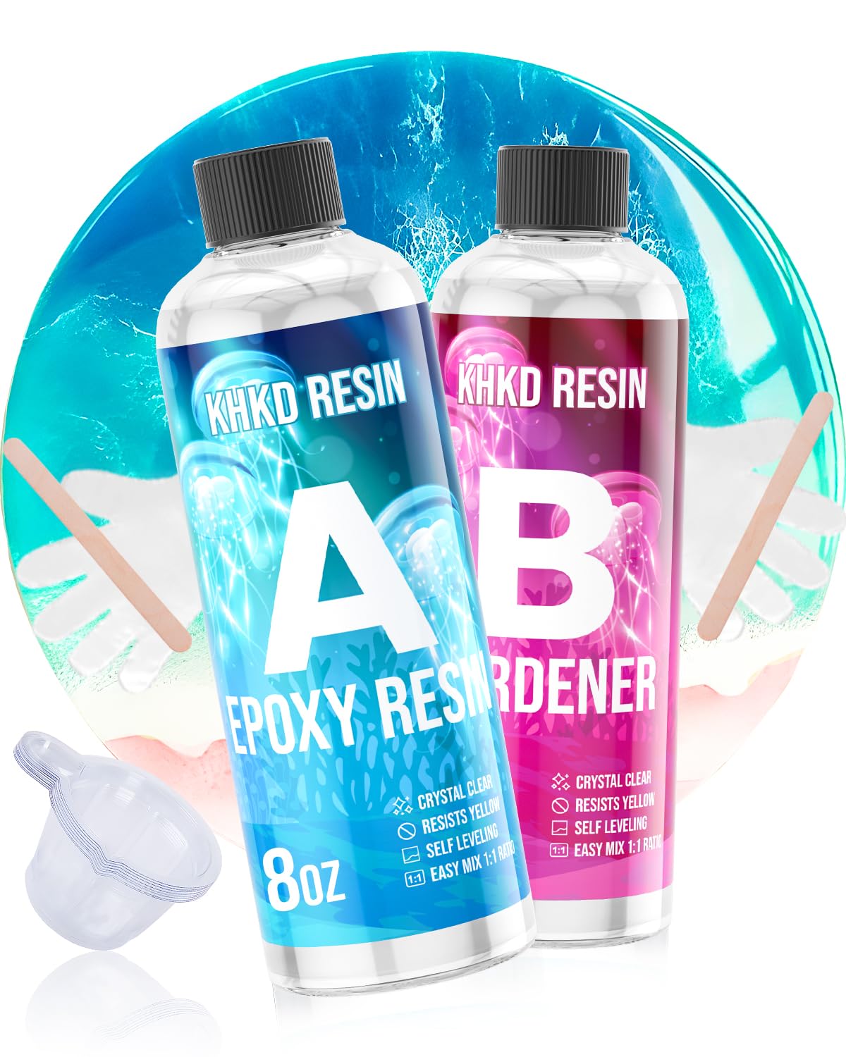 KHKD RESIN Crystal Clear Epoxy Resin Kit, 16OZ Epoxy Kit - High-Gloss & Bubbles Free, Self-Leveling Art Resina, Food Safe Resin for DIY Art,Wood,