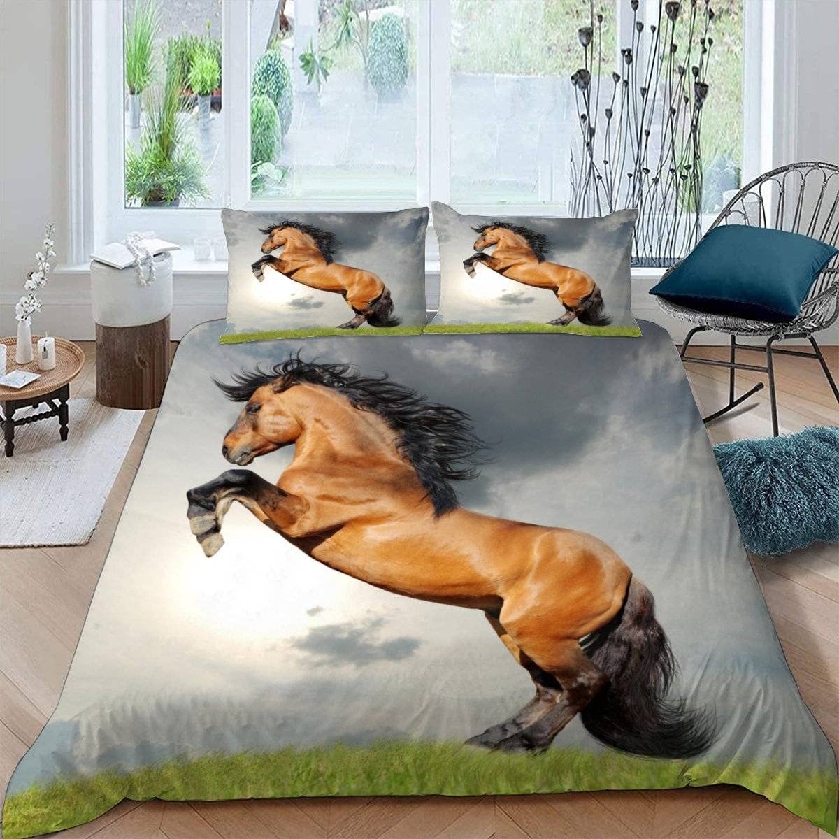 RFFLUX 3D Horse Super king size Duvet Cover Sets 3 Pieces 220x260 Soft Microfiber Gallop Horse Quilt Cover with Zipper Closure Easy Care Bed Set with 2 Pillowcase for Adults Room Decor — image 1