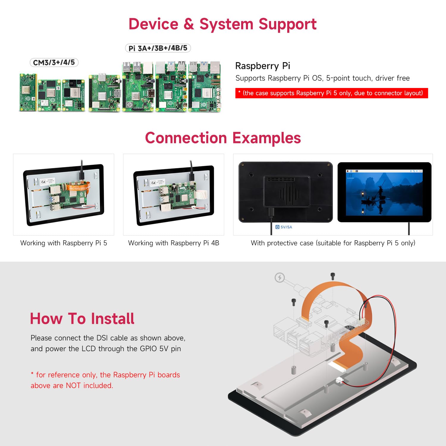 Waveshare Official Pi 7inch Raspberry Pi Touch Display 2 With White Case, 720 x 1280, IPS, DSI Interface, 5-Point Touch