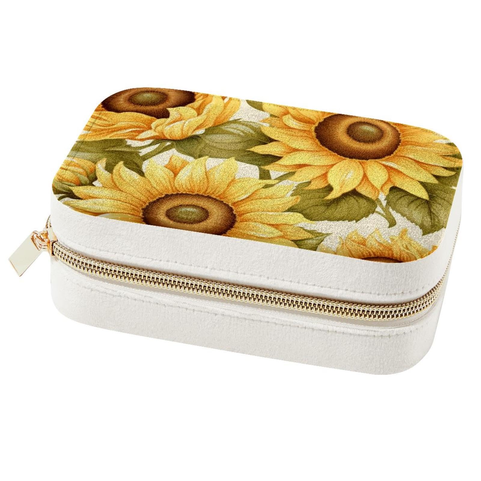 Boîte à bijoux de voyage tournesol compacte et portable pour femme