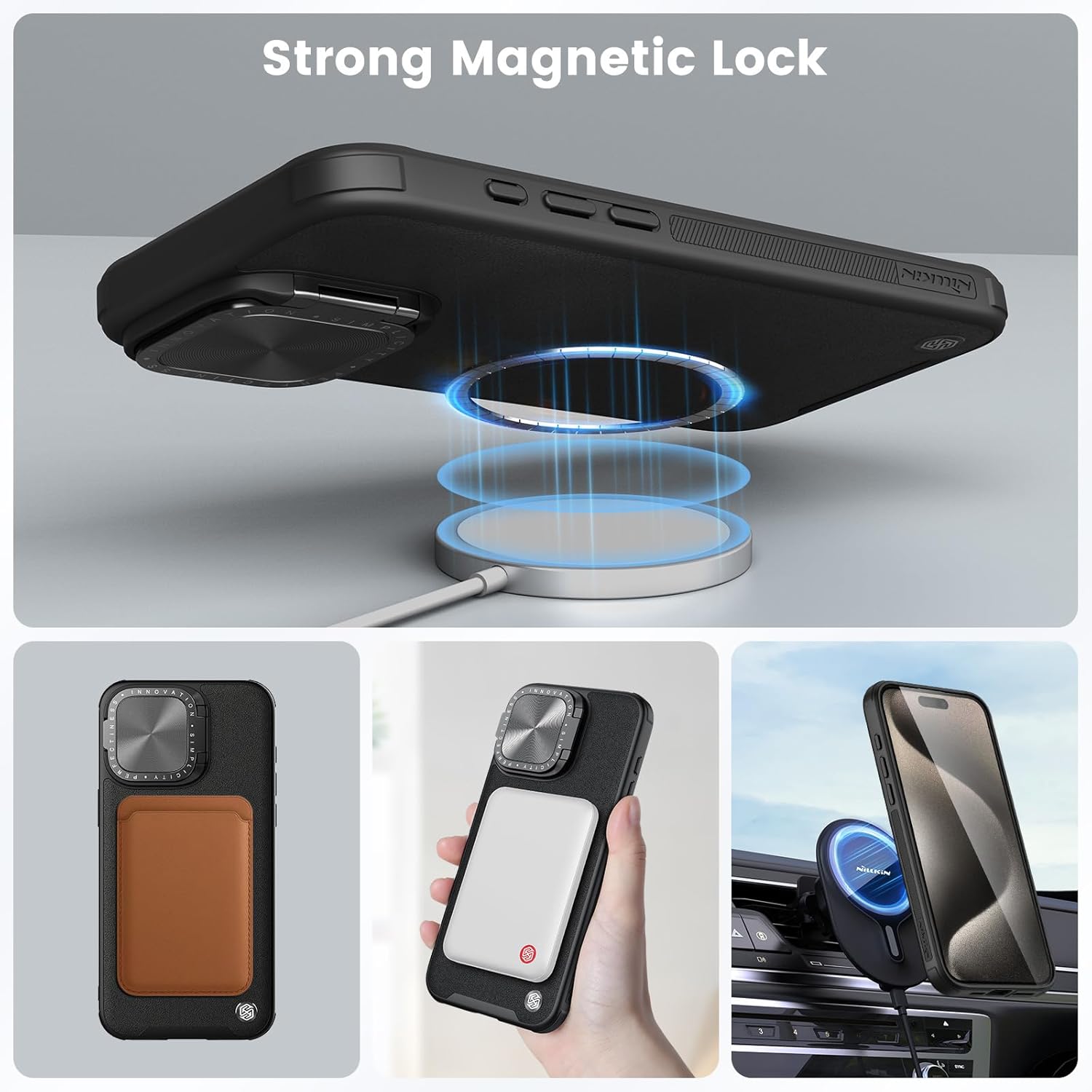 Nillkin for iPhone 15 Pro Max Case, Vegan Leather Case Compatible with MagSafe, Built-in Kickstand, Upgraded Camera Protection, Shockproof Protective Phone Case for iPhone 15 Pro Max, Black - Image 5