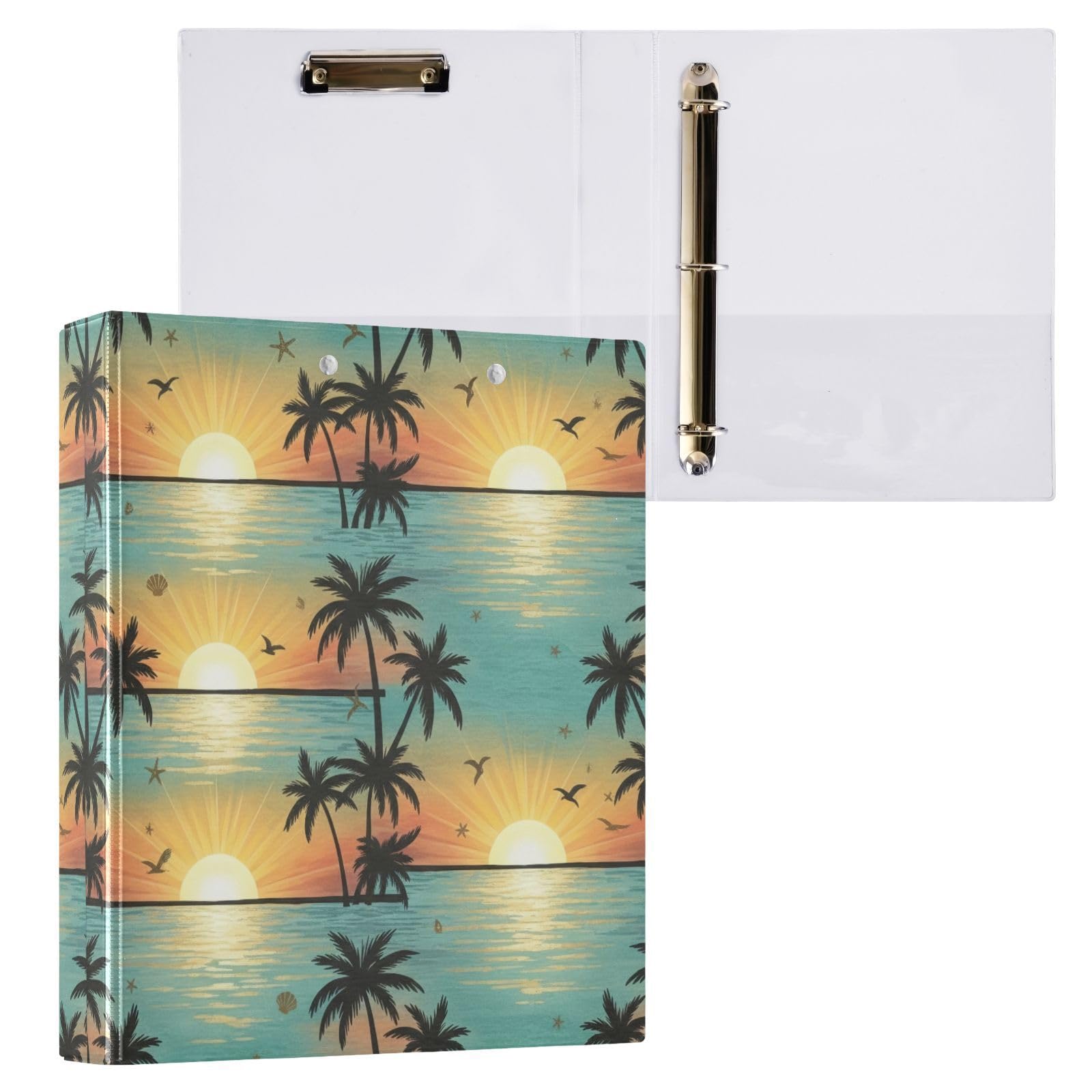 Tropical Sunset Beach - Carpeta de tres anillos, carpeta de anillos en D, paquete de 2 | Con portapapeles y bolsillos, para escuela, universidad, oficina