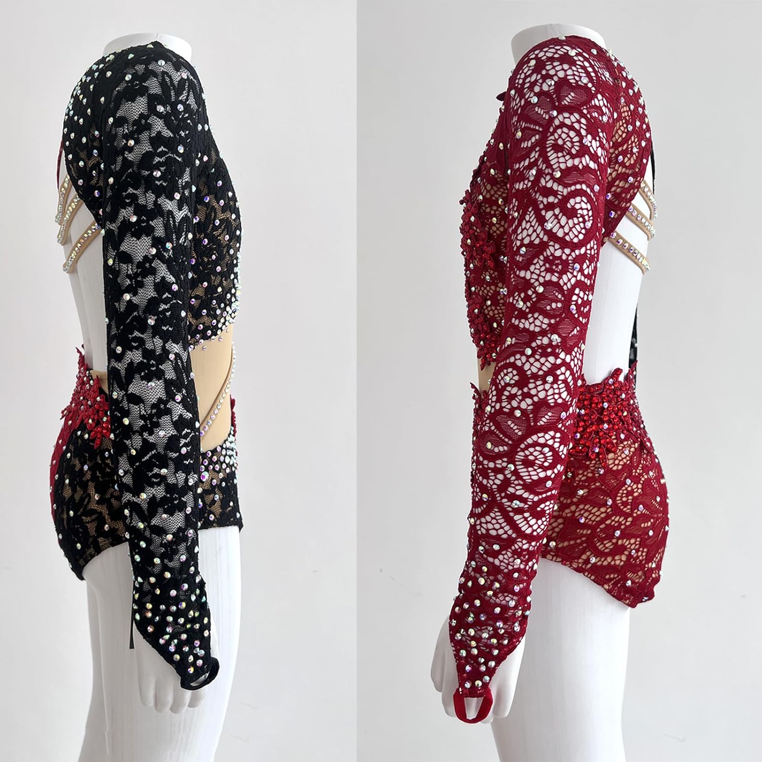 Lyrical Dance Dress Black and Red Lace Long Sleeve Suitable for Girls' Competitions and Performance Costumes