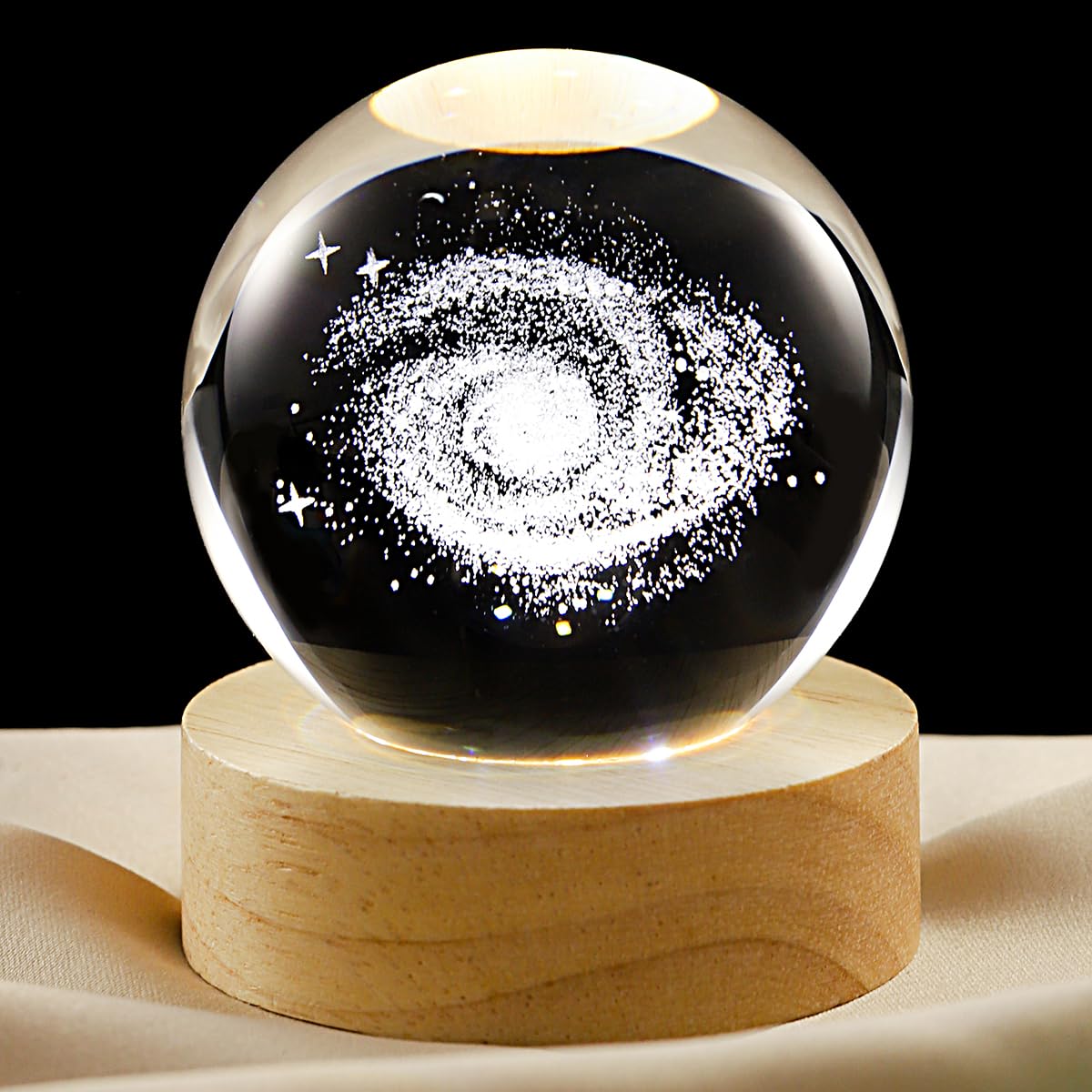 3D Galaxy Crystal Ball Lamp with Dimmable LED and Wooden Base, Night Light for Kids Teens Adults, Home Desk Office Bedroom Decor, Birthday Gift (2.4”/ 6cm)