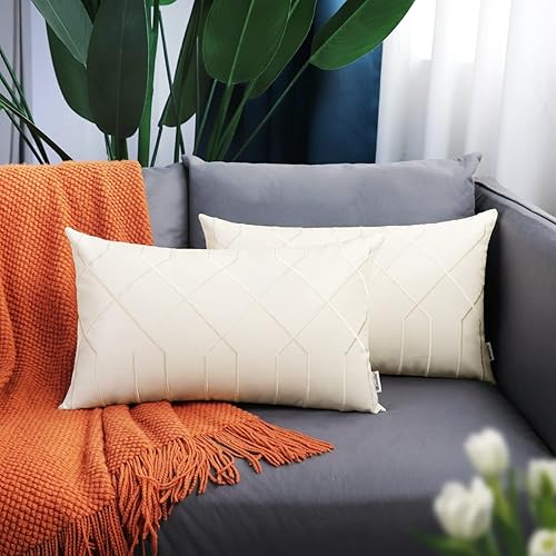 Miniatura 2 de BRAWARM Fundas de almohada de cuero de 12 x 20 pulgadas, fundas de almohada lumbares de piel sintética color crema, paquete de 2, almohadas