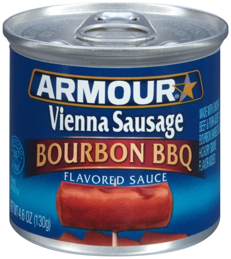 Armour Star Vienna Sausage, Bourbon BBW Flavored, Ready to Eat Canned Sausage, 5g Protein Per Serving, 4.6 oz. (Bulk Pack of 24)