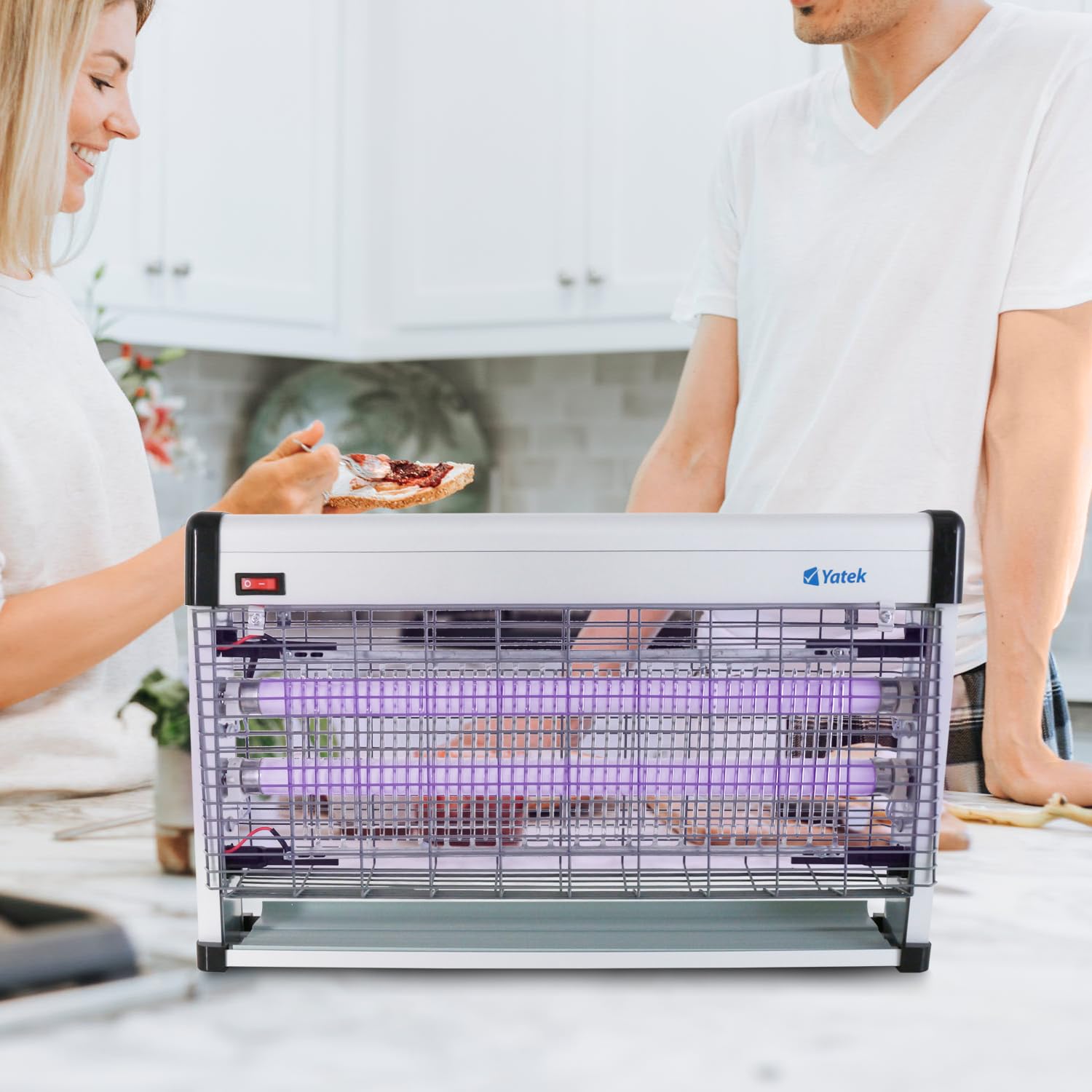 YATEK Lampada Antizanzara Elettrica Interni, La Zanzariera Elettrica ha Un trasformatore Magnetico Che garantisce ma Vita d'Uso, 150m2 con Una Potenza di 30w (2x15w), con 2 Tubi da 15w Regalo