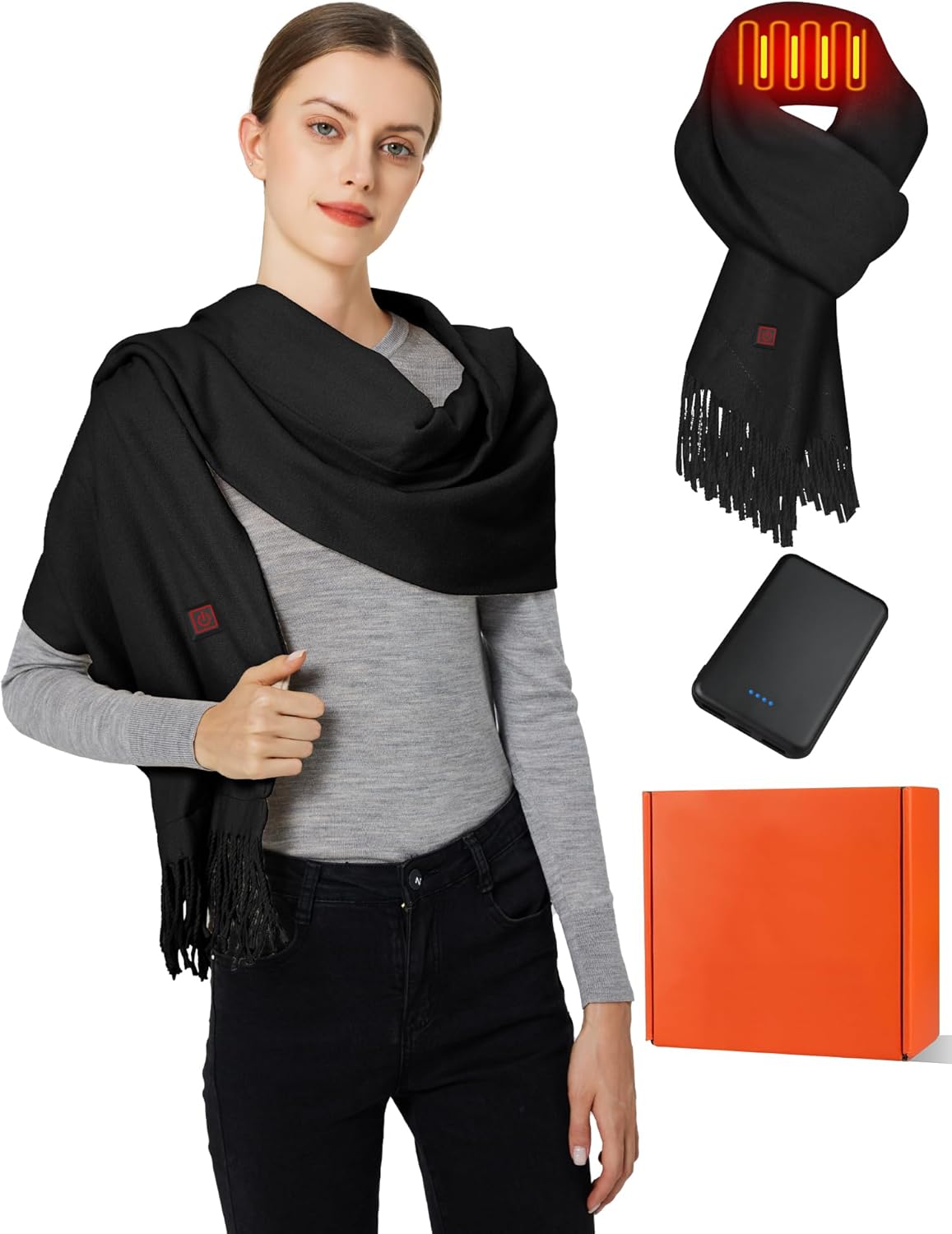 Heated Scarf for Women Men Rechargeable Heated Scarves Blanket with Battery Pack Neck Heat Pad Electric Scarf Heated