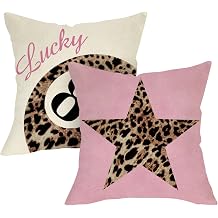 Leopard Print Lucky 8 Ball Pink Decorative Throw Pillow Covers | 18 x 18 Set of 2, Coquette Trendy Cheetah Billiards Star Outdoor Home Decor, Funky Girls Dorm Bedroom Sofa Couch Cushion Case