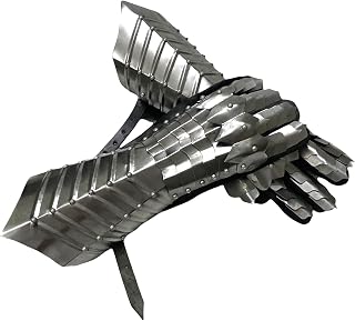 Esra Arts-Handcrafted Medieval Gauntlet Steel Gloves Pairs ~ Functional Gauntlets Armor Gloves, Silver, X-Large