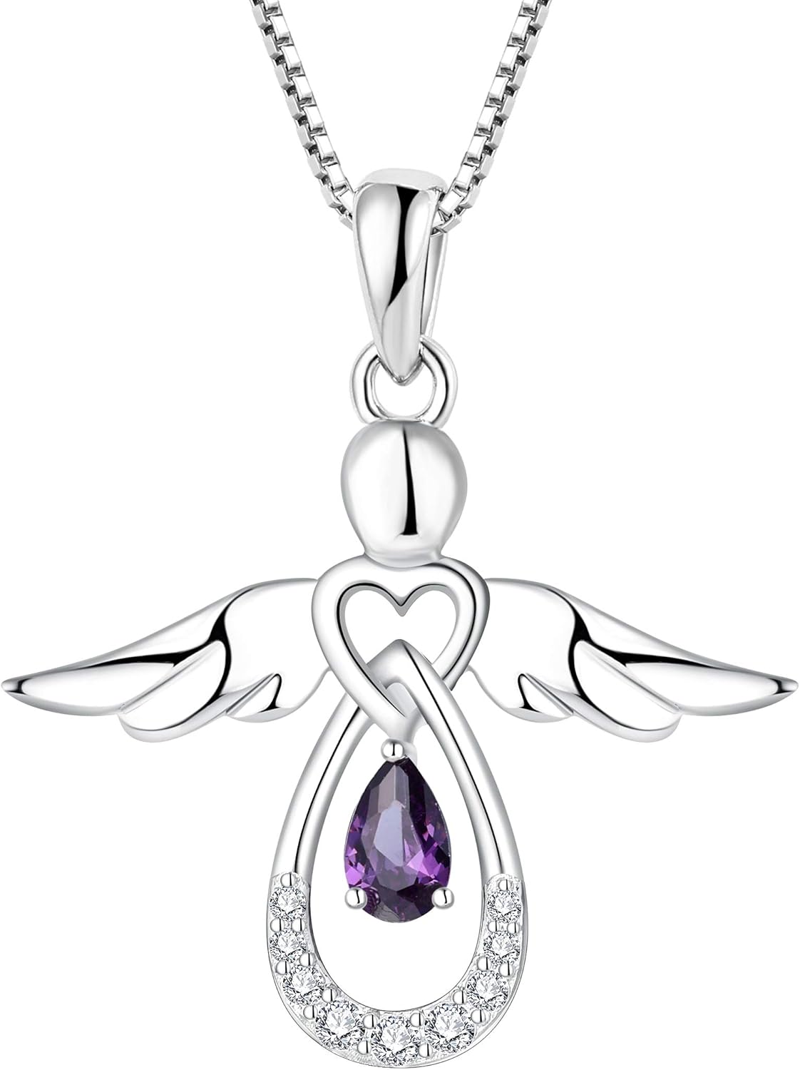 FJ Guardian Angel Necklace 925 Sterling Silver Birthstone Pendant Angel Jewelry Gifts for Women