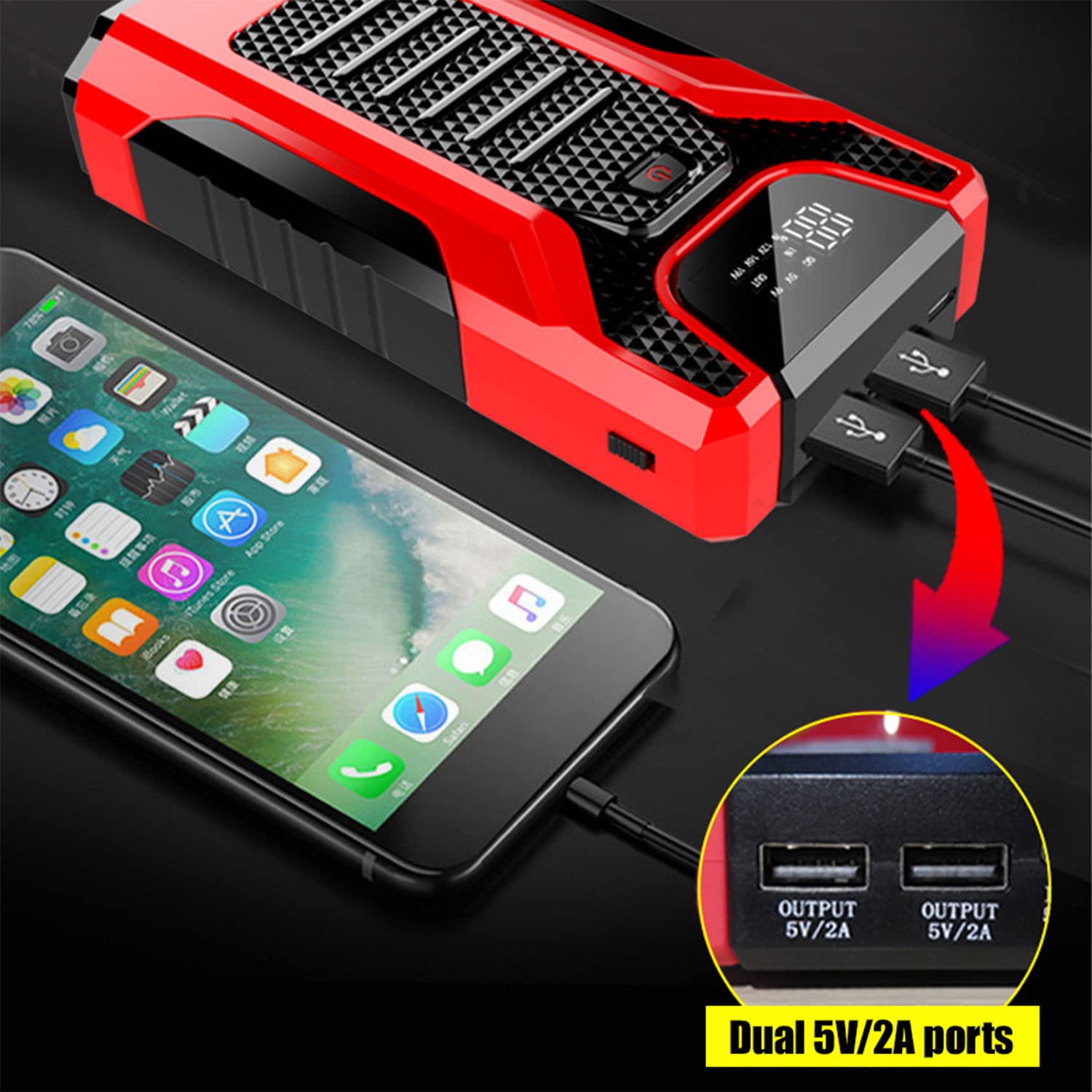 Arrancador de batería de Coche, 1000 A, 28 000 mAh, portátil, 12 V, para Motores de Gasolina de hasta 6 L y diésel de 4 L, con Pinzas Inteligentes.