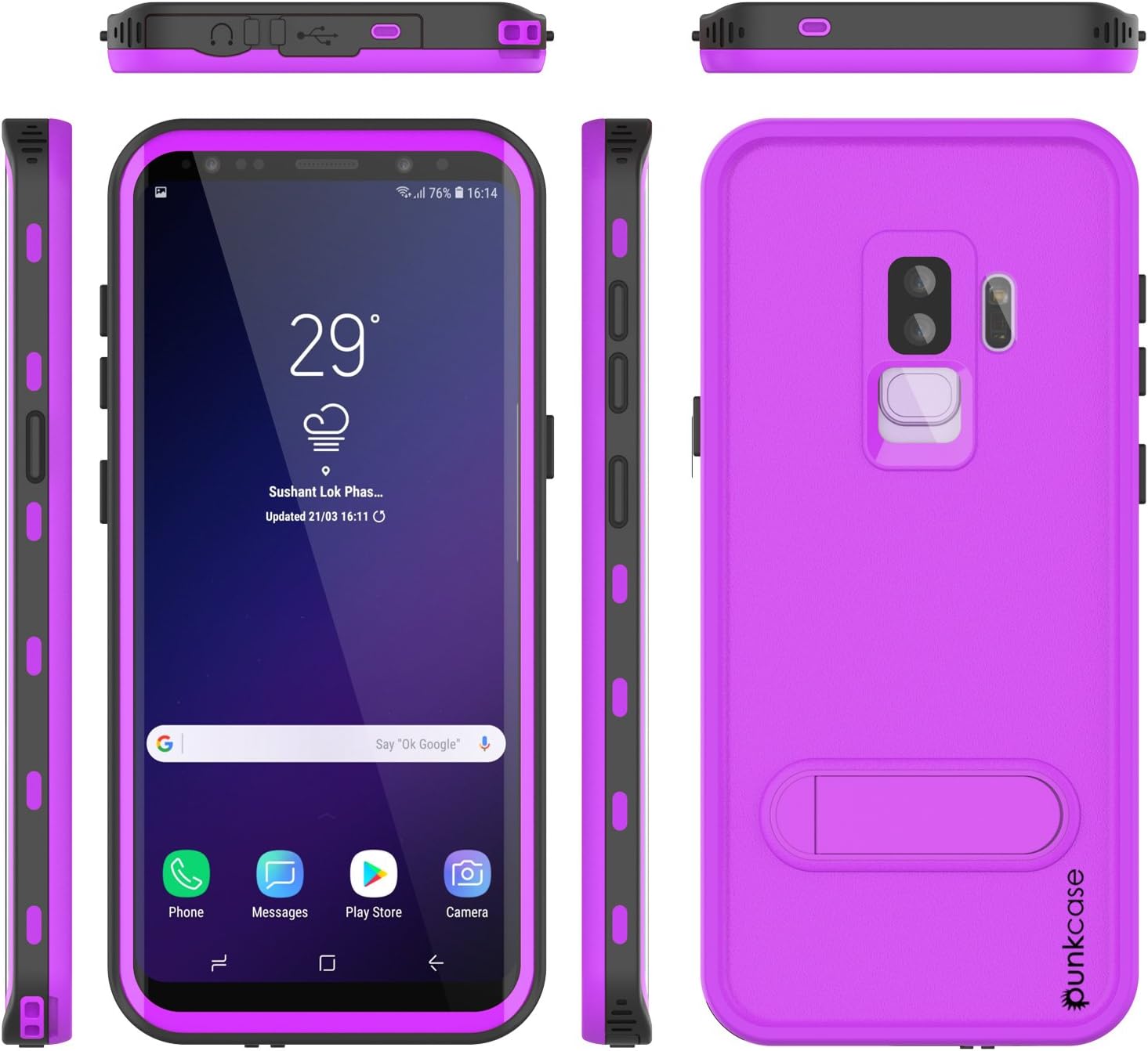 Galaxy S9 Plus Waterproof Case, Punkcase [KickStud Series] [Slim Fit] [IP68 Certified] [Shockproof] [Snowproof] Armor Cover W/Built-in Kickstand + Screen Protector for Samsung Galaxy S9+ [Purple]