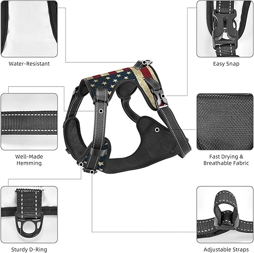 Miniatura 5 de Arnés reflectante para perro con bandera de Estados Unidos vintage, sin tirones, chaleco suave para perros pequeños, medianos y grandes, tamaño