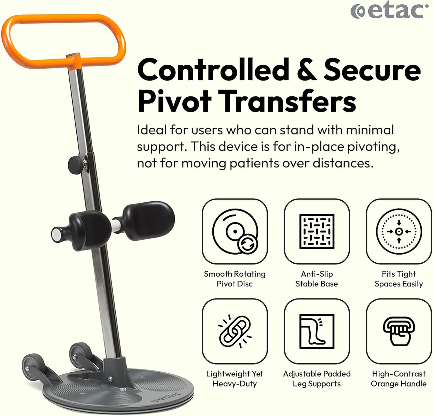 Etac Turner PRO - Patient Turner & Sit to Stand Assist for Safe Turn in Place & Transfer from Seated Position to Another - High Safe Working Load (440 lbs)
