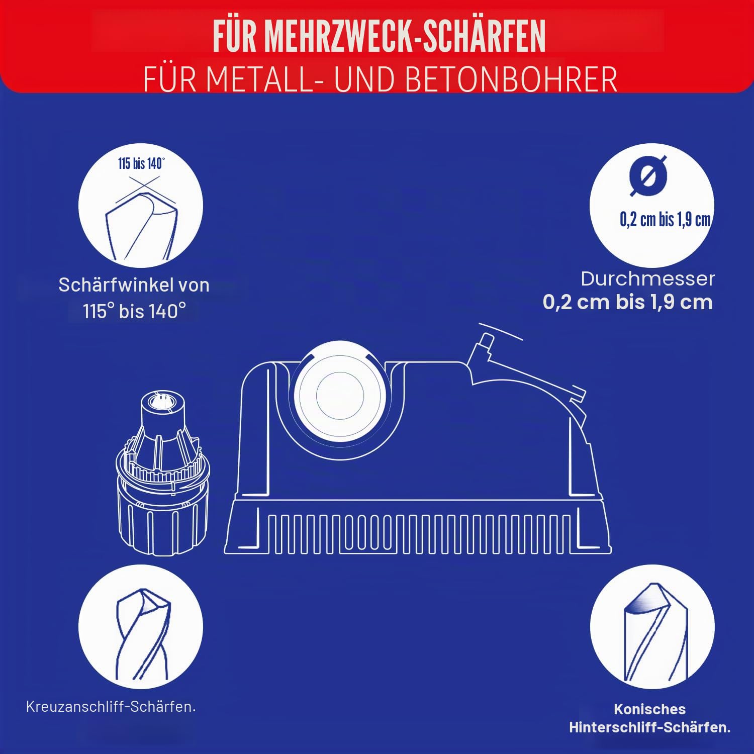 Tivoly Drill Doctor 750 – Bohrerschärfgerät (2,5 bis 19 mm, Spitze 118º und 135 Grad