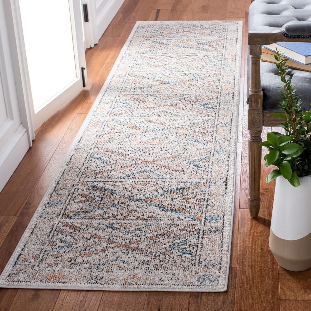 SAFAVIEH Crystal Collection Runner Rug - 2'2" x 9', Ivory & Grey, Moroccan Boho Distressed Design, Non-Shedding & Easy Care, Ideal for High Traffic Areas in Living Room, Bedroom (CRS321A)