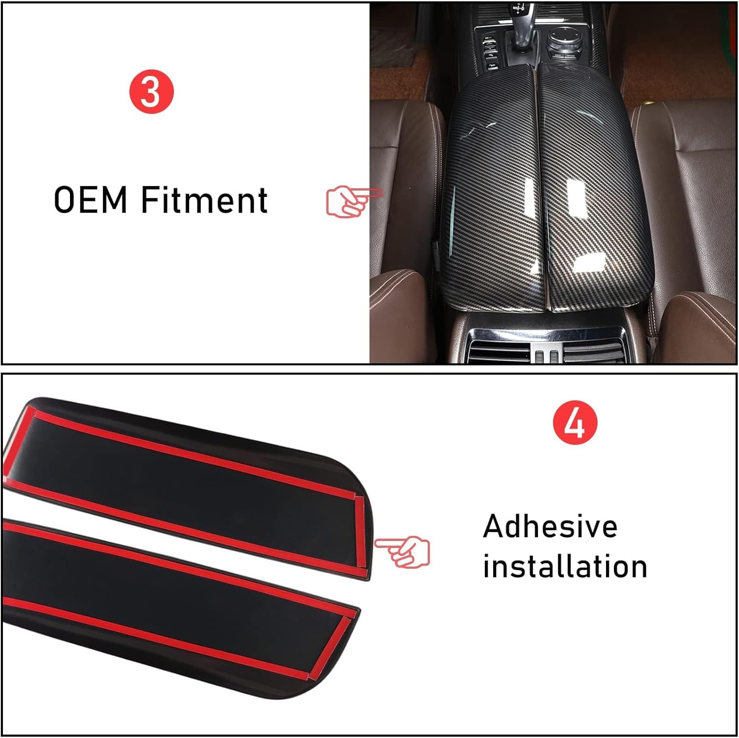 TTCR-II Compatible with BMW X5 Console Cover X6, for 2014-2018 X5 Center Armrest Box Cover, 2 PCs Carbon Fiber Console Covers for X5 F15 2014-2018 and X6 F16 2015-2019 (Snap-on, Not Real Carbon Fiber)