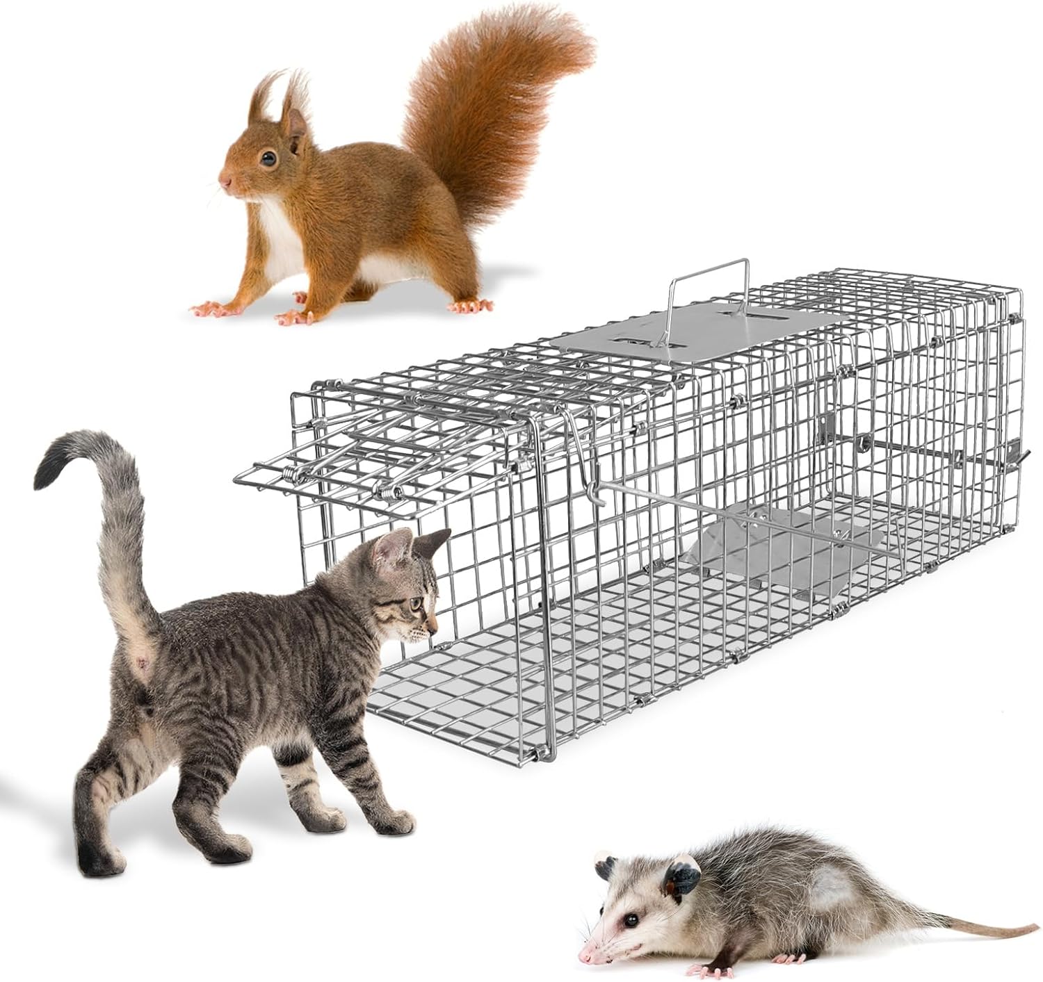 23.3" Live Animal Trap Cage, Heavy Duty Folding Catch and Release Humane Trap Cage for Raccoons, Opossums, Chipmunk, Skunks, Stray Cats, Squirrels, Rabbits
