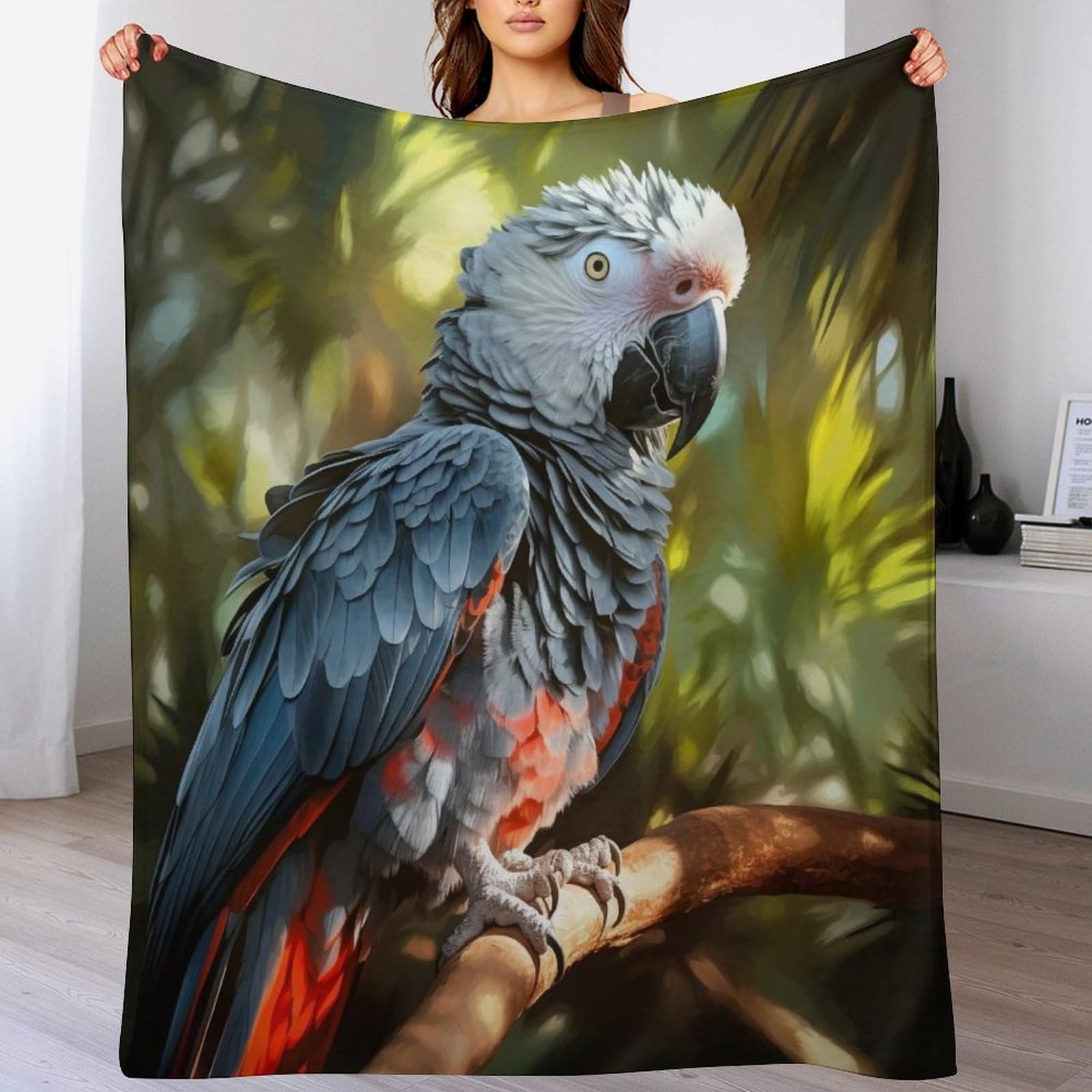 Couverture polaire motif perroquet pour cocooning sur le canapé du salon