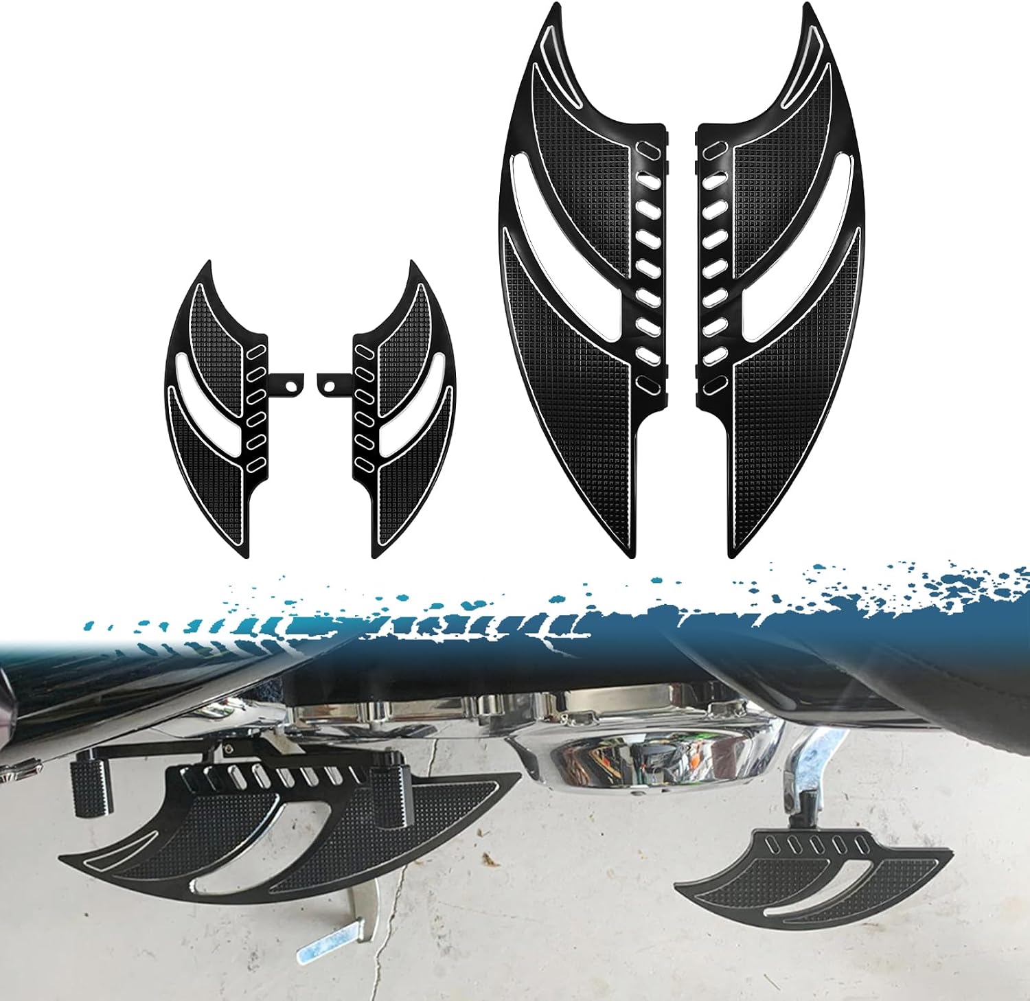 Motorcycle Floorboards Set Driver Front Footboards and Rear Passenger Foot Pegs Kit Compatible with Harley Touring Road King Road Glide Electra Glide Street Glide Softail Dyna (Black)