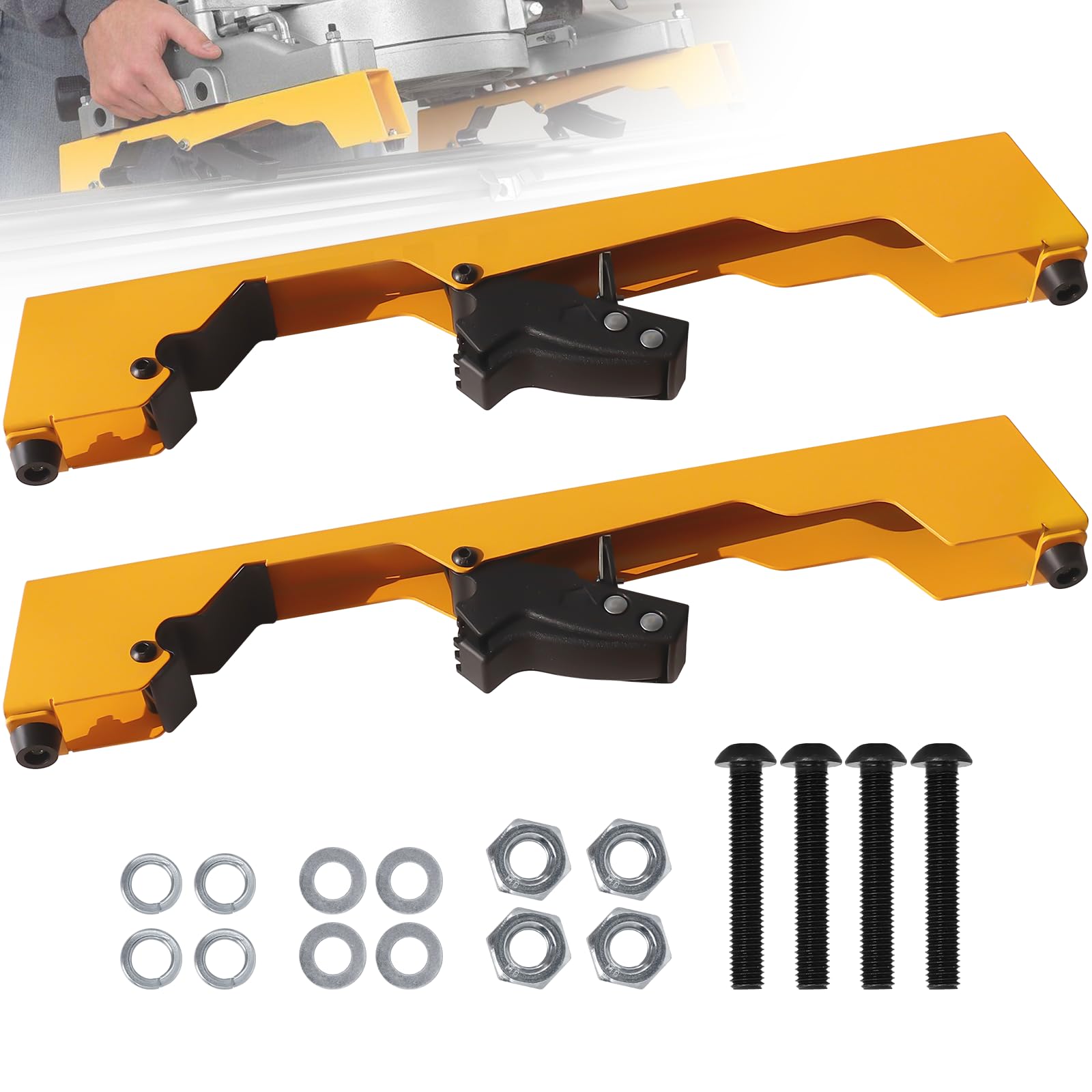 Paquete de 2 soportes de montaje para sierra ingletadora, sierra ingletadora grande y resistente compatible con soportes DWX723, DWX724, DWX725, DWX725B y DW723, color amarillo