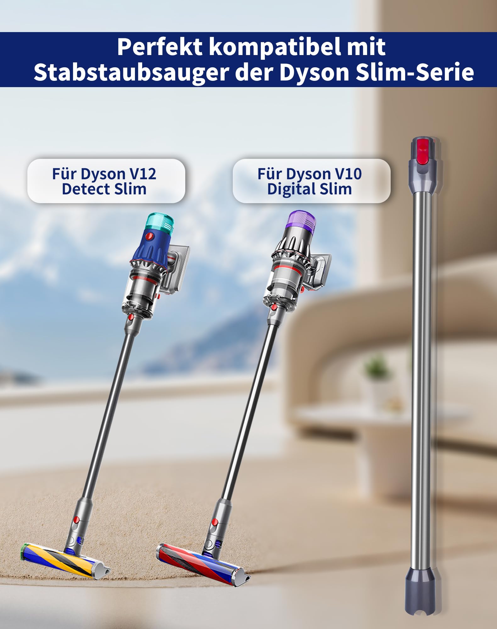 Verlängerungsrohr für Dyson V12 Detect Slim / V10 Digital Slim Stabstaubsauger, 74 cm Aluminium Teleskoprohr mit Schnellspanner, Ersatz Saugrohr 971518-12 (Anthrazit)