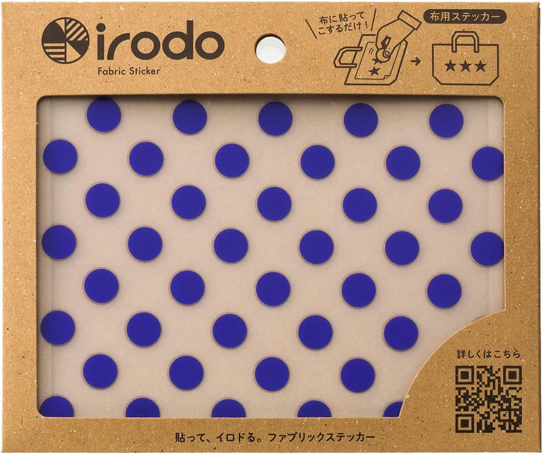 Irodo 90033 Dot Blue, No Ironing Required, Fabric Decal, Cotton, Leather, Synthetic Fiber, Made in Japan, Handmade