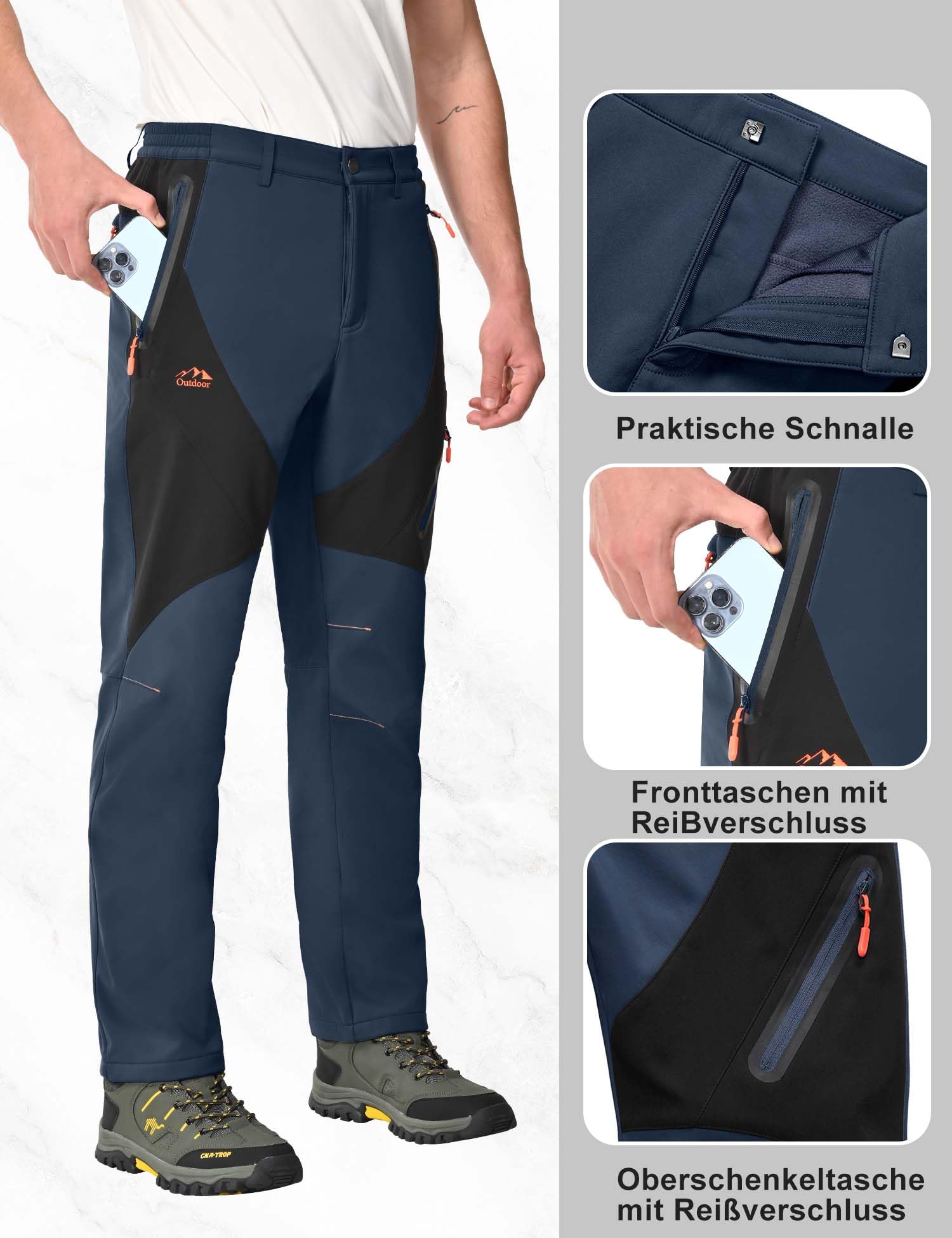 HFDWYJ Uomo Impermeabile Hiking Pants Outdoor Snow Ski Pesca Fleece Foderato Isolato Soft Shell Pantaloni Invernali