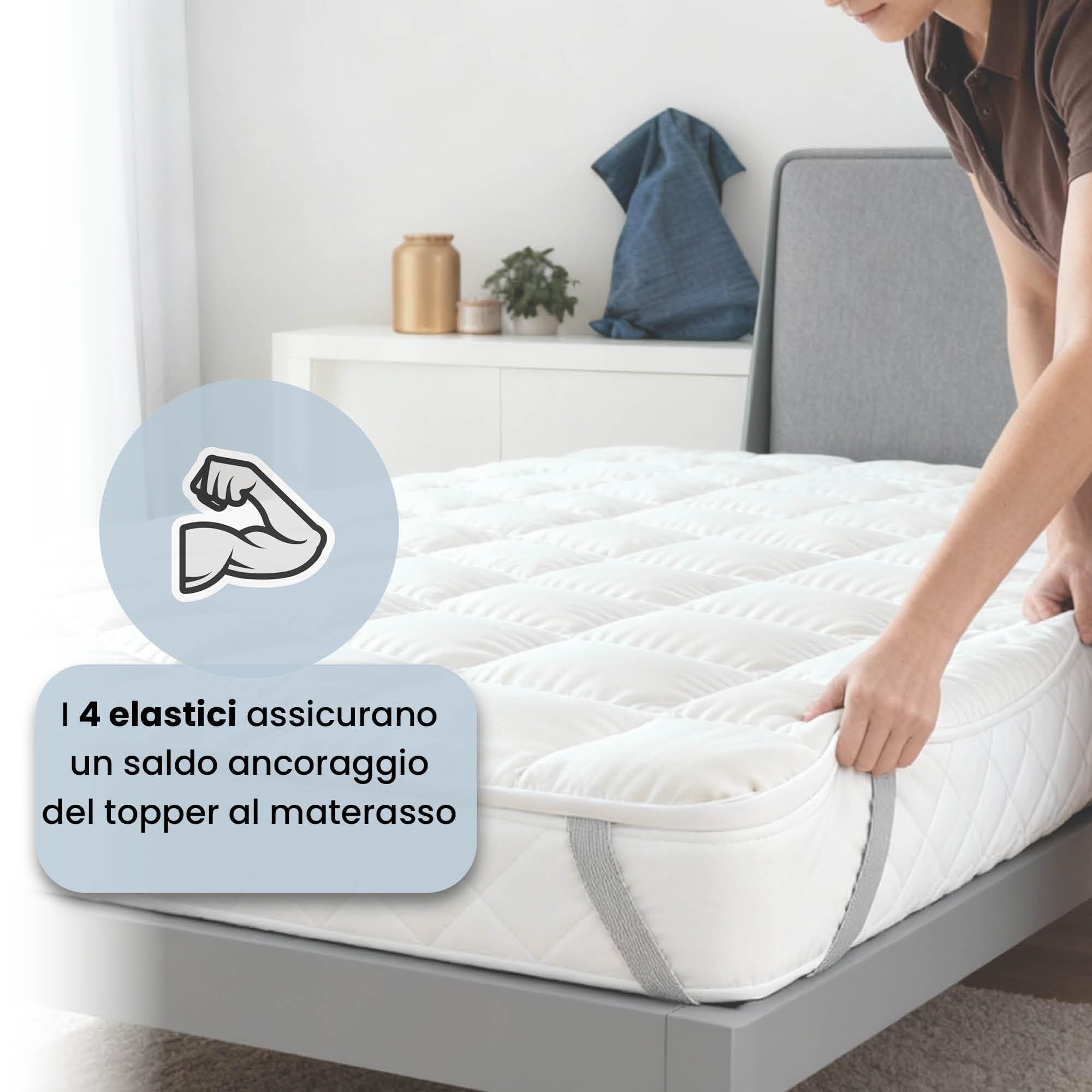 Topper Matrimoniale Fancy in Microfibra con Imbottitura di 300gr/mq - NON SCIVOLA con Cinghie Angolari - Trapuntato per Mantenere Uniforme l'Imbottitura e la Morbidezza (160x195cm)