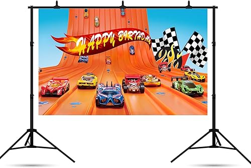 Miniatura 3 de Hot Wheels - Telones de fondo para decoraciones de fiesta de cumpleaños, fondo rojo para fotos de auto para decoración de mesa de pastel, pancarta
