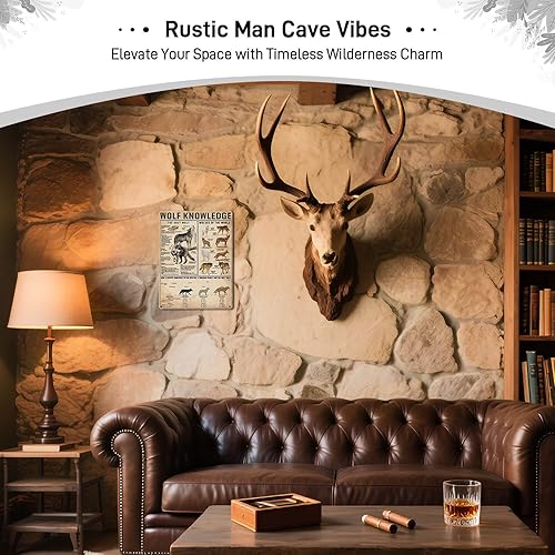 Miniatura 3 de PAIION Wolf Knowledge - Letreros de metal retro para decoración de pared de infografía de bar, cafetería, club, escuela, granja, aula, decoración de