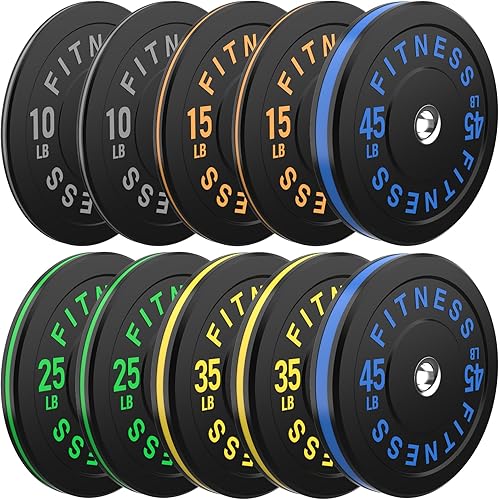 2 Inch Bumper Plates，10-500lbs，Barbell Rubber Olympic Weight Plates Set for Home Gym, Strength Training & Weight Lifting, Multiple Options Colors