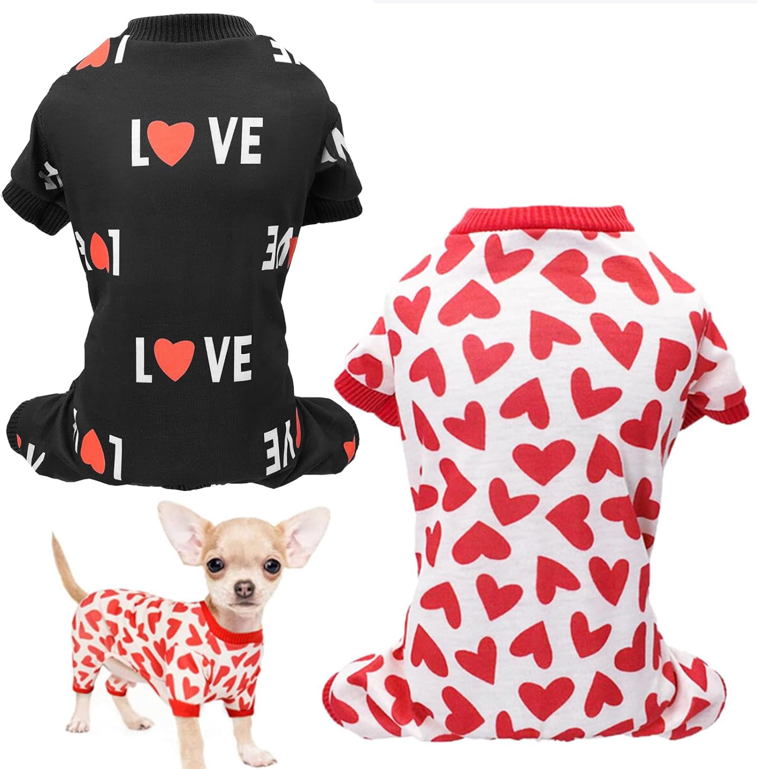 Pijamas para Perro T2Y Talla XL, 2 Unidades, Corazones, Algodón