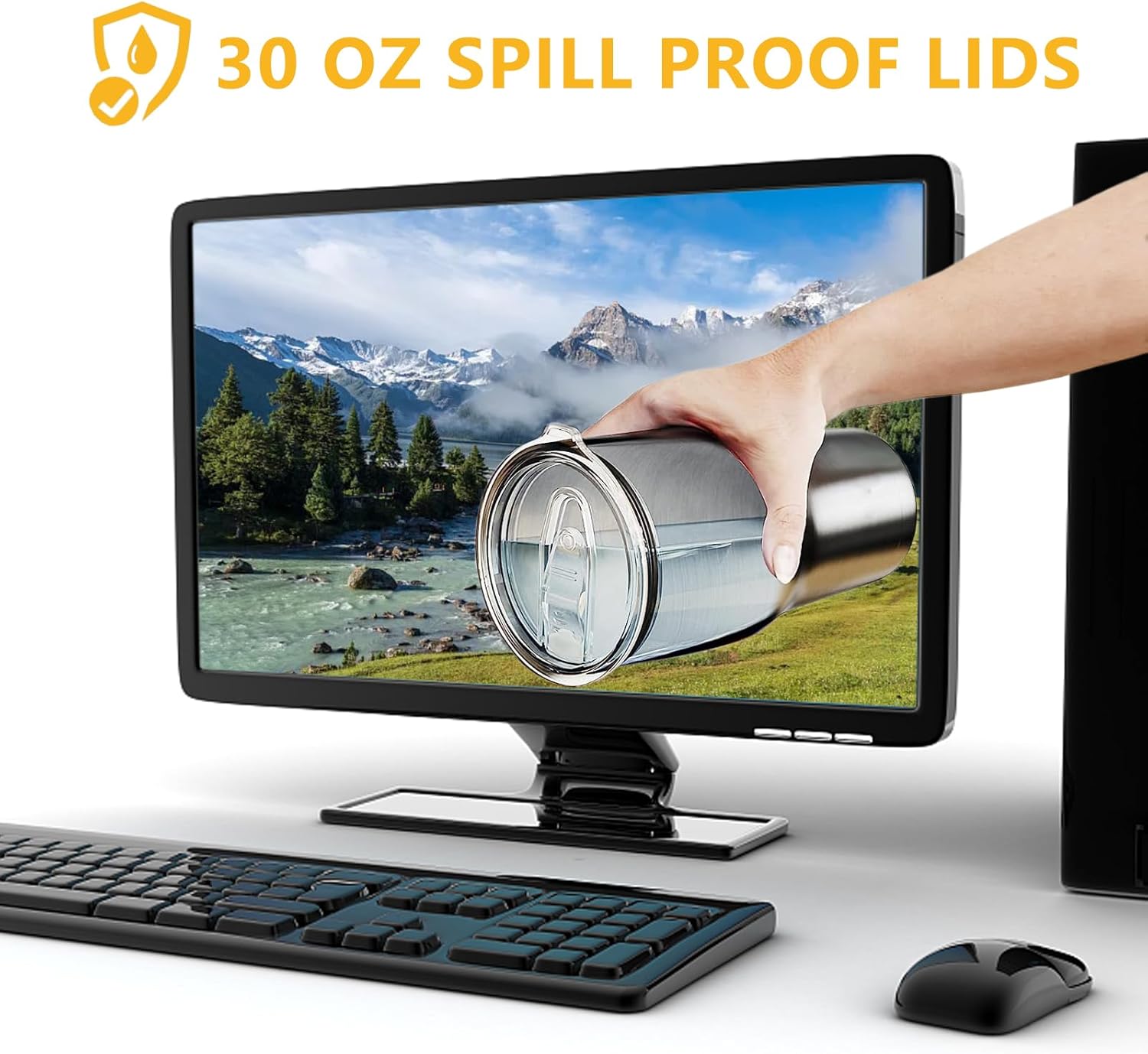 Stainless Steel Cup Leak-proof Replacement Lid and Non-slip Travel Mug Handle Cup Holder, Fits Various 30 oz Cups - Image 7