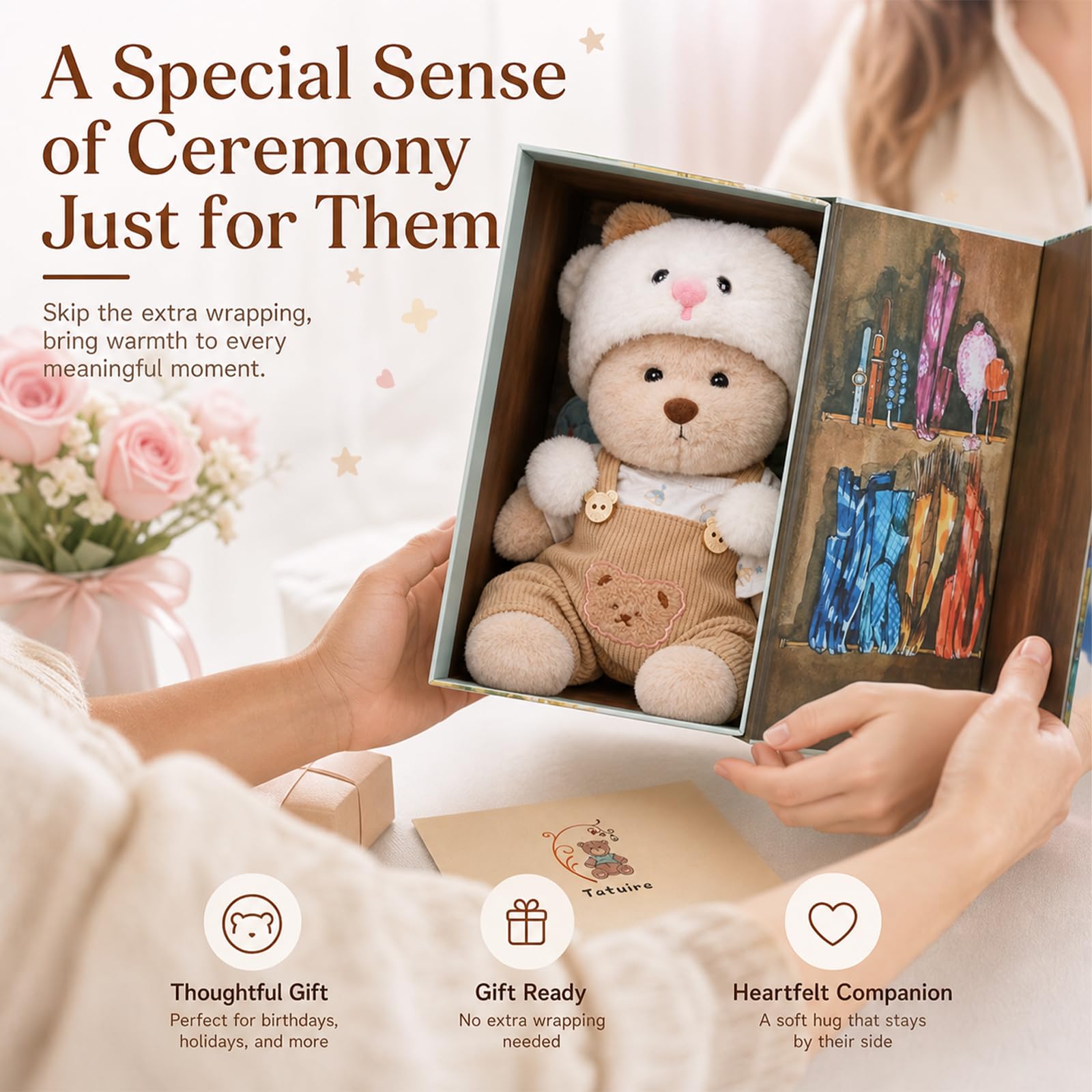 Teddy Angels Orsacchiotto di peluche da 30 cm, con un capo di abbigliamento, regalo per bambini, ragazze, donne, compleanno, (vestito di agnello marrone)