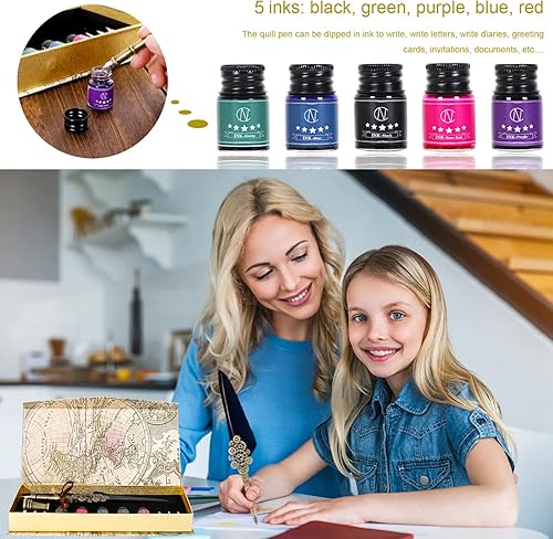 Miniatura 5 de NC Juego de tinta de plumas, el juego de tinta de pluma incluye 5 botellas de tinta y 6 puntas de acero inoxidable reemplazables, 1 bolígrafo de