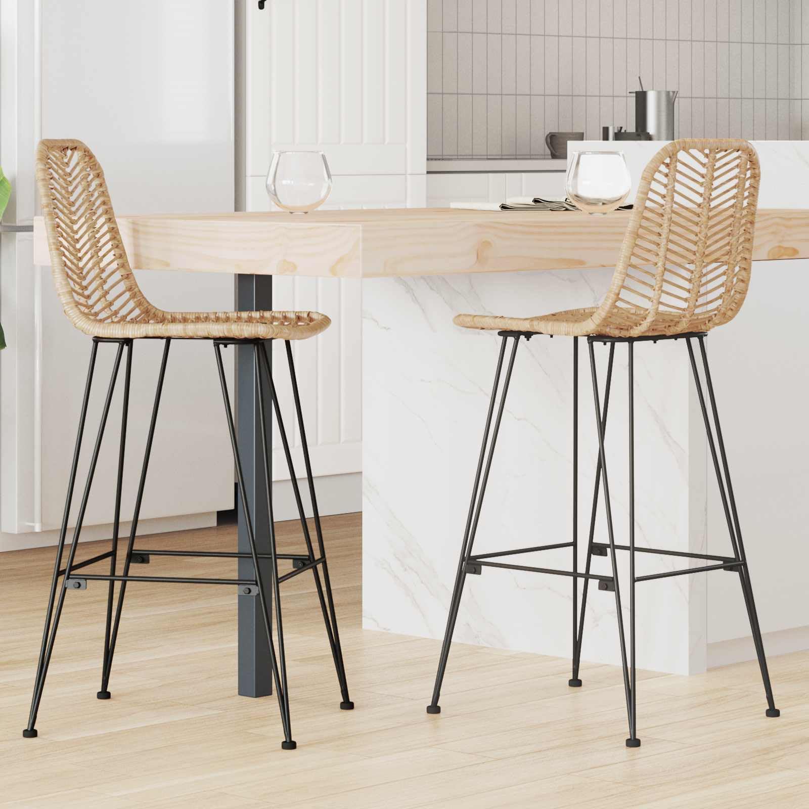 Chaise de bar en rotin naturel 44,5x53x111 cm tabouret haut scandinave avec dossier