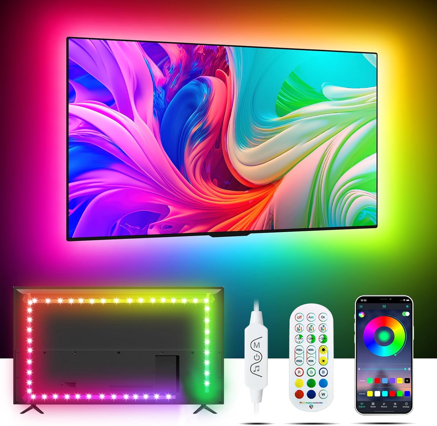Image of MORIACC TV Led Lights 16.4ft, Led Backlight for 45-75 Inch TV, Music Sync Color Changing Led Strip with Bluetooth App & Remote, USB Powered Ambient Lighting for Bedroom Gaming Home Decor