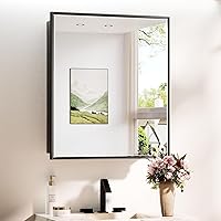 Vista 1 de TokeShimi Botiquín empotrado de 26 x 30 pulgadas con espejo montado en la pared, espejo biselado de metal con almacenamiento para tocador de baño