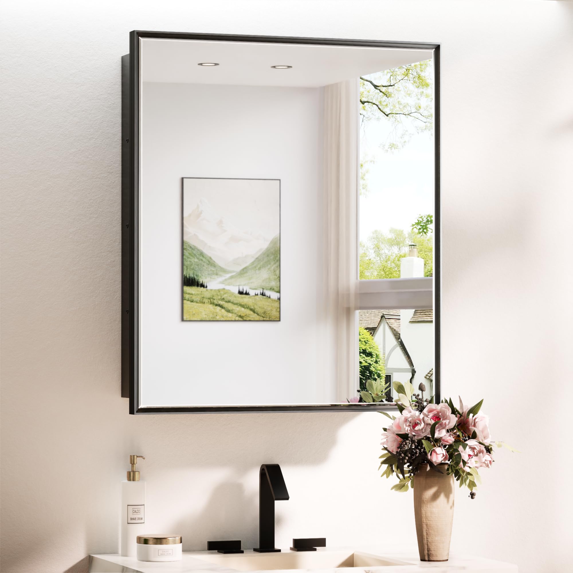 TokeShimi 26x30 Recessed Medicine Cabinet with Mirror Wall Mounted, Metal Beveled Mirror with Storage for Bathroom Vanity, Aluminum Alloy Medicine