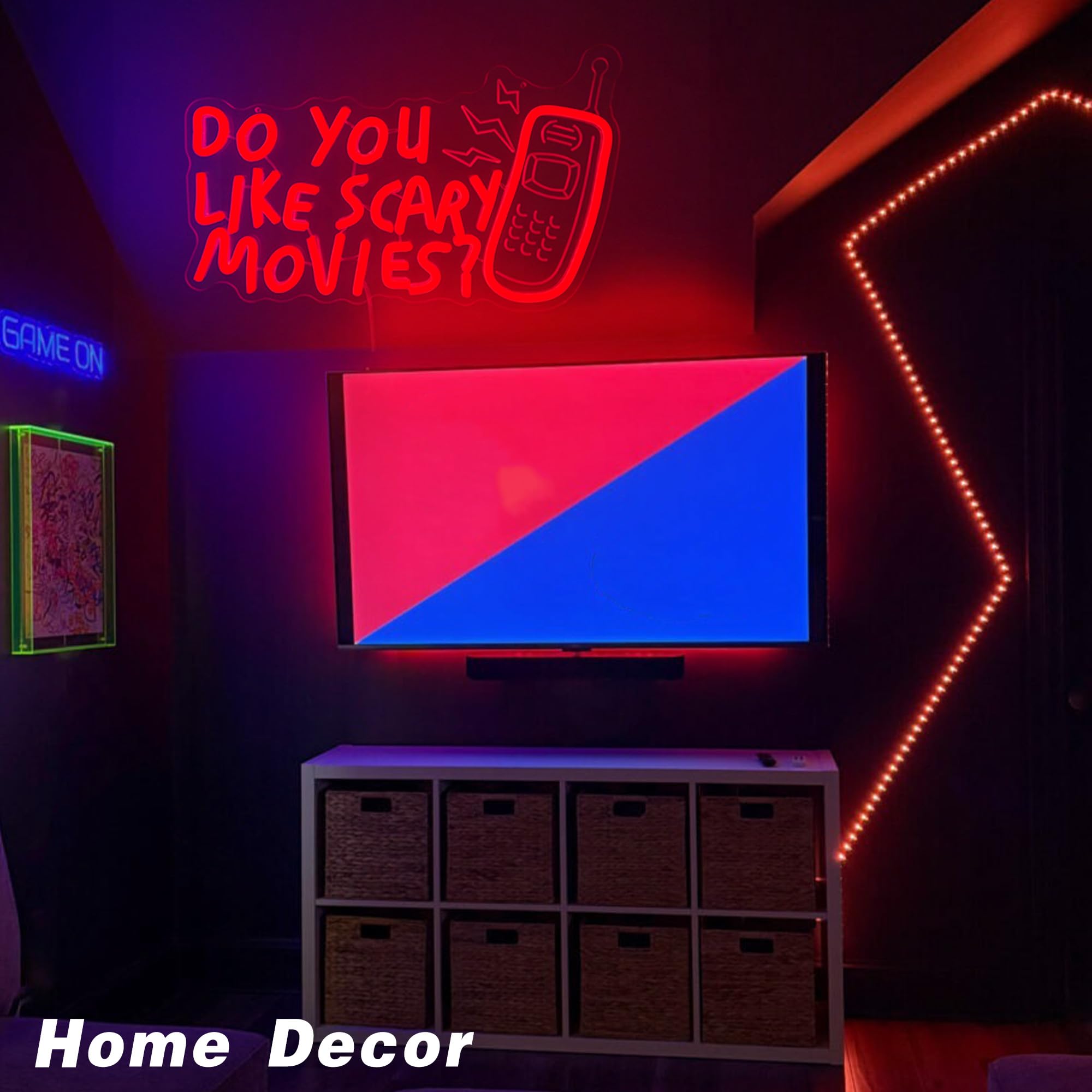 Décoration de film d'horreur néon à DEL avec inscription « Do You Like Scary Movies » à intensité variable pour salle de cinéma, Halloween, fêtes sur le thème gothique, cadeaux de décoration (38,1 x