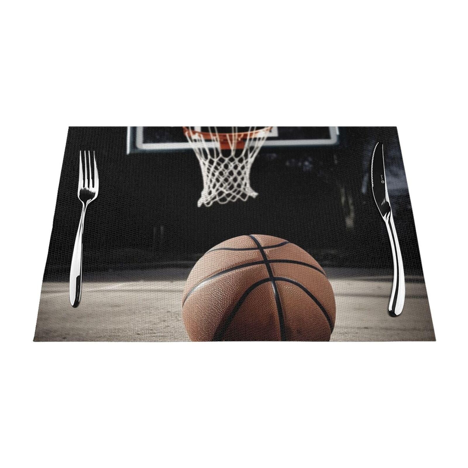Basketball Placemats Set of 1 - Woven Vinyl Kitchen Table Placemats - Heat Resistant Non-Slip Place Mats for Dining Table, Washable Indoor Outdoor Table Mats 12x18 Inch