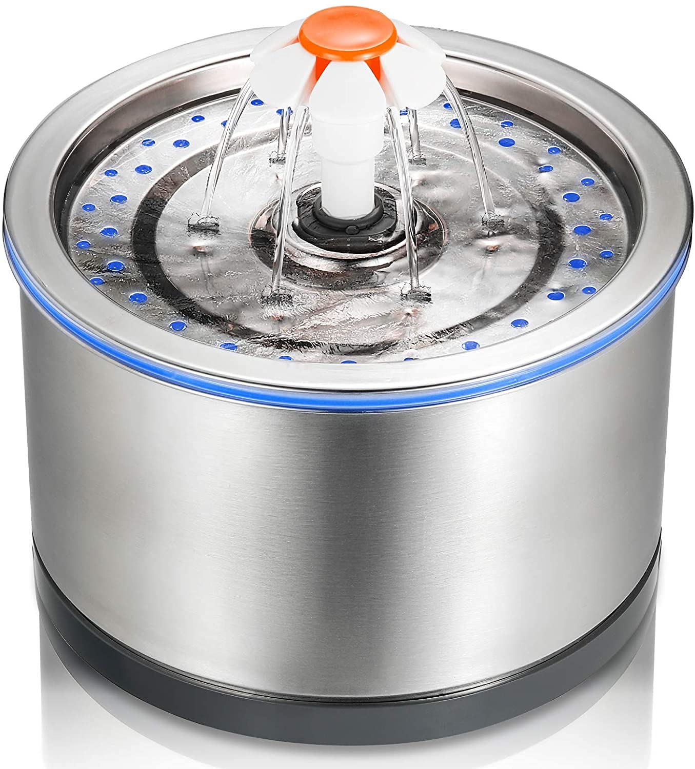 Fuente de agua para mascotas, acero inoxidable, 2 5 L, dispensador automático ultra silencioso con LED de filtración de 4 etapas para gatos, perros y mascotas pequeñas