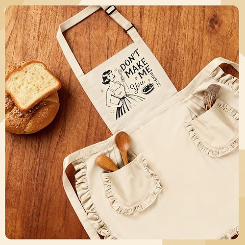 Miniatura 7 de Delantal de cocina con texto divertido para mujer, delantal de cocina de algodón con bolsillos, regalo humorístico para mamá esposa, delantal retro